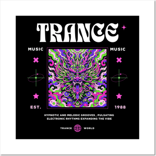 TRANCE  - Trippy Dragon Face (White) Posters and Art